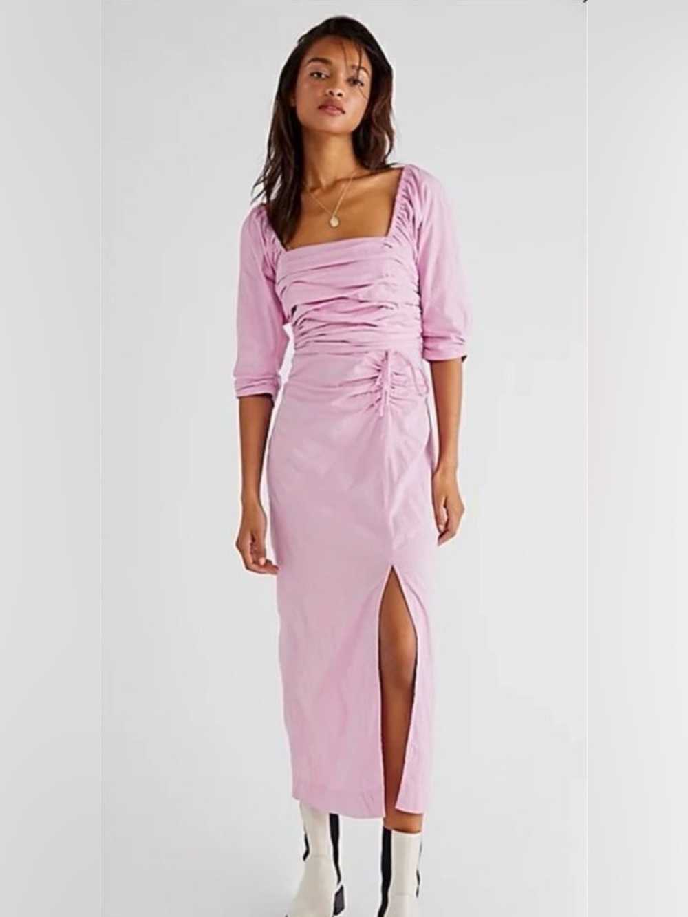 Free People Looking good midi maxi Dress Pink textured back buttons detail NWT